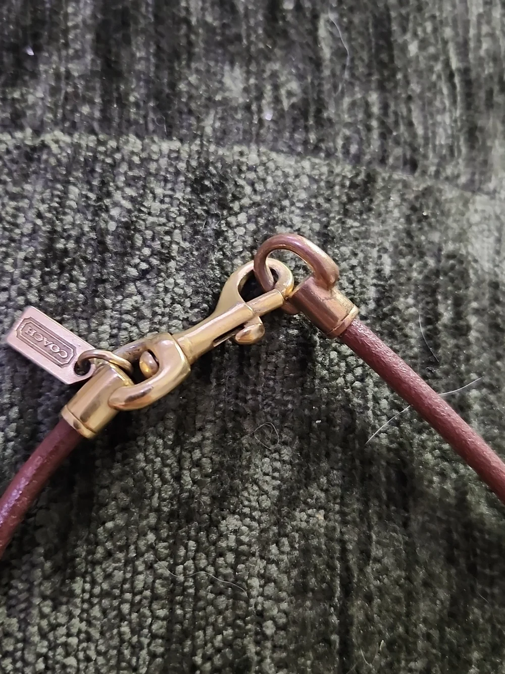 Coach Brown Leather & Brass Heart Necklace Rare Vintage Beauty 16